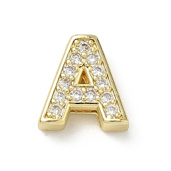 Letter A Латунный микро pave прозрачный кубик циркония подвески, долговечный, без кадмия и без свинца, буква a, 12.5x12x4.5 мм, отверстие : 2x9 мм