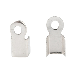 Silver Iron Folding Crimp Ends, Fold Over Crimp Cord Ends, Silver, 6x3x2.3mm, Hole: 1.2mm