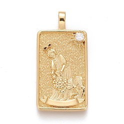 Real 18K Gold Plated Brass Micro Pave Clear Cubic Zirconia Pendants, Real 18K Gold Plated, Tarot Card Charms, Strength, Strength VIII, 30x15x4mm, Hole: 3~4mm