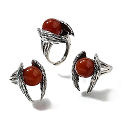 Красный Агат Натуральные сердоликовые крылья регулируемые кольца, старинное серебряное латунное кольцо, стойки покрытие, без свинца и без кадмия, размер США 7 1/4 (17.5 мм)