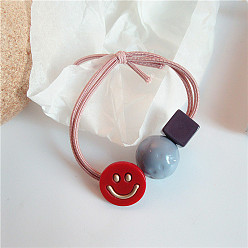 Red smiling face Cute Colorful Smiley Bead Hair Rope - Simple Elastic Hair Band Accessory