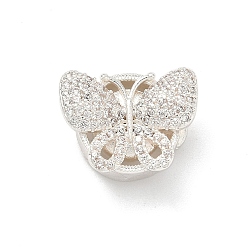 Бабочка Магнитные застежки из латуни с микропейвом и прозрачным кубическим цирконием, серебряные, бабочка, 11.5x15x7 мм