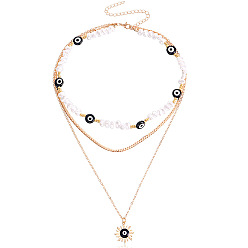 2# Black Multi-layer Devil Eye Beaded Necklace for Women - Unique Design, Pearl-like Collarbone Chain