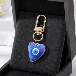 Blue Heart with Evil Eye Alloy Enamel Pendant Decoration, for Bag Hanging Decoration, Blue, 60mm