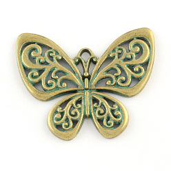 Antique Bronze & Green Patina Butterfly Zinc Alloy Pendants, Cadmium Free & Nickel Free & Lead Free, Antique Bronze & Green Patina, 47x55.5x3mm, Hole: 3.5mm