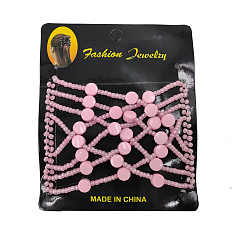 Pink Steel Hair Bun Maker, Stretch Double Hair Comb, with Glass & Acrylic Beads , Pink, 75x85mm