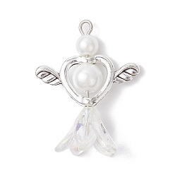 Белый Подвески из акрила и сплава в тибетском стиле, Сердце & цветок, с железной фурнитурой, старинное серебро и платина, белые, 34x27.5x15.5 мм, отверстие : 2 мм