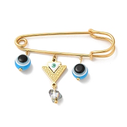 Golden Ion Plating(IP) 304 Stainless Steel Kilt Pin, Enamel & Glass Evil Eye Charm Brooch for Backpack Clothes, Golden, 42x51x7mm