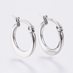 Stainless Steel Color 304 Stainless Steel Hoop Earrings, Hypoallergenic Earrings, Flat Ring Shape, Stainless Steel Color, 14~16x2mm, Pin: 0.7x1mm