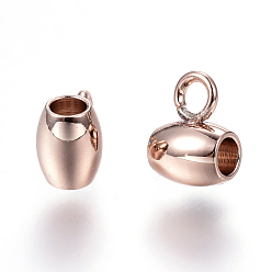Rose Gold Ion Plating(IP) 304 Stainless Steel Tube Bails, Loop Bails, Barrel Bail Beads, Rose Gold, 7x5x4mm, Hole: 2mm, Inner Diameter: 2mm.
