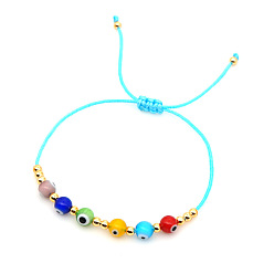 B-B200024D Adjustable Multi-color Rope Chain Cat Eye Stone Gold Bead Bracelet for Men and Women