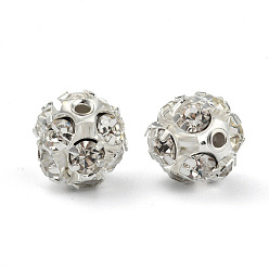 Plata Perlas de diamantes de imitación, Grado A, sin níquel, 12 facetas, rondo, el color plateado de plata, Claro, tamaño: cerca de 10 mm de diámetro, agujero: 1 mm