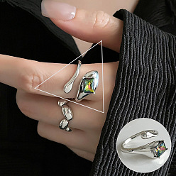 Snake Colorful Rhinestone Open Cuff Ring, Platinum Brass Jewelry for Women, Snake Pattern, US Size 8(18.1mm)