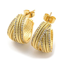 Real 16K Gold Plated Brass Micro Pave Cubic Zirconia Stud Earrings, Split Earrings, Half Hoop Earrings, Real 16K Gold Plated, 18.5x12x18.5mm