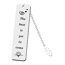 Sun Rectangle with Quote The Best Is Yet To Come Bookmark, Stainless Steel Bookmark, Feather Pendant Bookmark with Long Chain, Sun Pattern, 120x30mm