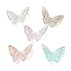 Color mezclado Abalorios de acrílico transparentes, efecto de concha de imitación, mariposa, color mezclado, 29x38x7 mm, agujero: 1.8 mm