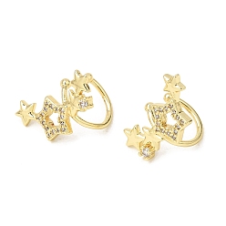 Claro Pendientes de latón con micro pavé de circonita cúbica para mujer, estrella, larga duración plateado, sin plomo y cadmio, real 18 k chapado en oro, Claro, 17x19x12 mm