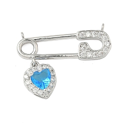 Темно-Голубой Латунные микропаве прозрачные подвески с фианитом, форма скрепки с сердцем, платина, глубокое синее небо, 18.5x25x5 мм, отверстие : 1 мм