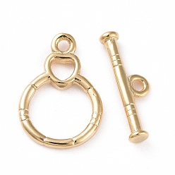 Настоящее золото 24K Застежки-кнопки из экологически чистой латуни, без кадмия и без свинца, долговечный, кольцо с сердцем, реальный 24 k позолоченный, Кольцо: 14x10x1.5 mm, бар: 4x14x2.5 mm, отверстие : 1.2 мм