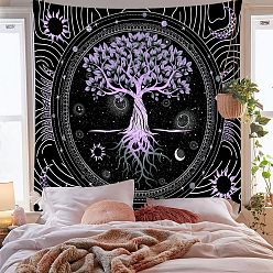 Lilac Polyester Tree of Life Pattern Trippy Wall Hanging Tapestry, Sun Moon Hippie Tapestry for Bedroom Living Room Decoration, Rectangle, Lilac, 1500x1300mm