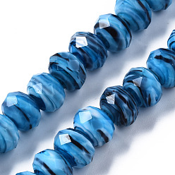 Dodger Blue Handmade Lampwork Beads Strands, Abacus, Faceted, Dodger Blue, 11.5x8.5mm, Hole: 1.5mm, about 45pcs/strand, 15.16 inch(38.5cm)
