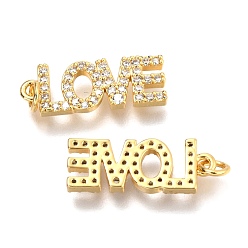 Real 18K Gold Plated Brass Micro Pave Clear Cubic Zirconia Pendants, with Jump Rings, Word Love, Real 18K Gold Plated, 18.6x7x1.9mm, Hole: 2.4mm