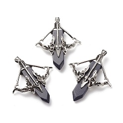 Blue Goldstone Synthetic Blue Goldstone Big Pendants, with Antique Silver Tone Alloy Findings, Cadmium Free & Lead Free, Faceted, Bow with Arrow & Sword, 65x54.5x11mm, Hole: 4x7mm