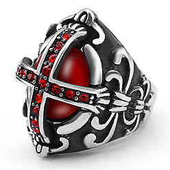 Античное Серебро Гранатовое кольцо со стразами, массивное толстое кольцо из нержавеющей стали на пасху, античное серебро, размер США 7 (17.3 мм)