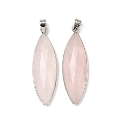Розовый Кварц Ограненные подвески из натурального розового кварца, латунные подвески в виде конского глаза, без кадмия и без свинца, 42.5~43x13x6~6.5 мм, отверстие : 5.5x4 мм