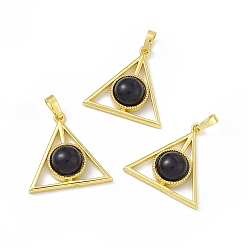 Обсидиан Природные подвески обсидиана, треугольник прелести, с латунными фурнитурой с золотистым покрытием, без кадмия и без свинца, 26.5x27x7~7.5 мм, отверстие : 7x4 мм
