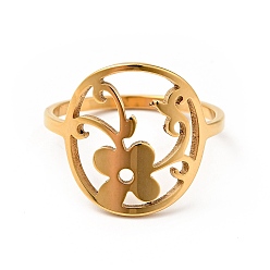 Golden Ion Plating(IP) 201 Stainless Steel Flower of Life Finger Ring for Women, Golden, US Size 6 1/2(16.9mm)