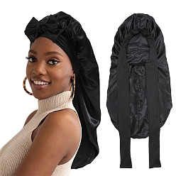 Black Satin Bonnet Hair Bonnet With Tie Band For Sleeping, Reusable Adjusting Hair Care Wrap Cap Sleep Caps, Black, 680x290mm