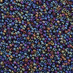 Midnight Blue 12/0 Grade A Round Glass Seed Beads, Transparent Frosted Style, AB Color Plated, Iris, Midnight Blue, 2x1.5mm, Hole: 0.8mm, about 30000pcs/bag