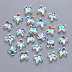 Clear AB Transparent Spray Painted Glass Beads, AB Color Plated, Clover, Clear AB, 8x8x3mm, Hole: 0.9mm