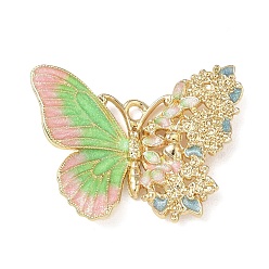 Lime Alloy with Enamel Pendants, with Glitter Powder, Butterfly Charms, Cadmium Free & Nickel Free & Lead Free, Rack Plating, Golden, Lime, 27x35.5x6mm, Hole: 2mm
