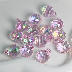Pearl Pink UV Plating Rainbow Iridescent Acrylic Pendants, Faceted, Round, Pearl Pink, 21x16mm