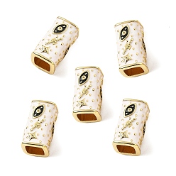 Белый Латунь микропаве прозрачный кубический цирконий европейский бисер, бусины с большим отверстием, прямоугольник со звездой и глазом, с эмалью, стойки покрытие, без кадмия и без свинца, долговечный, белые, 20x11x10 мм, отверстие : 7x7 мм