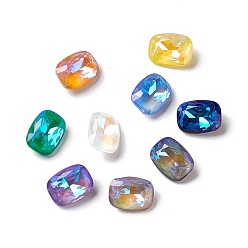 Mixed Color Mocha Fluorescent Style K9 Glass Rhinestone Cabochons, Pointed Back, Rectangle, Mixed Color, 8x6x3mm