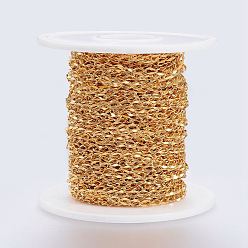 Golden Handmade Ion Plating(IP) 304 Stainless Steel Twisted Chain Curb Chains, Soldered, with Spool, Oval, Golden, 5x2.5x1mm, about 32.8 Feet(10m)/roll