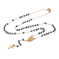 Темно-Зеленый Ионное покрытие(ip) распятие крест 304 четки из нержавеющей стали, с акриловыми шариками, темно-зеленый, 19.09 дюйм (48.5 см)