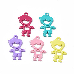 Mixed Color Spray Painted Alloy Pendants, Cadmium Free & Nickel Free & Lead Free, Girl, Mixed Color, 22x14x1.5mm, Hole: 1.2mm