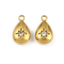 Кристалл 304 прелести нержавеющей стали, со стразами, очарование слезы, реальный 18 k позолоченный, ионное покрытие (ip), кристалл, 15x8.5x5.5 мм, отверстие : 1.6 мм