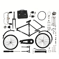 Black DIY Retro Alloy Bicycle Model Ornament with Inflator, for Home Desktop Decoration, Black, 190x30x135mm