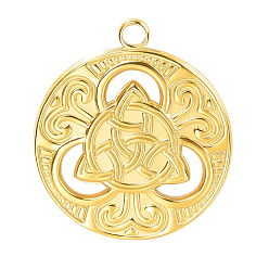 Golden Stainless Steel Pendants, Flat Round with Sailor's Knot Charms, Golden, 29x25x2mm, Hole: 2.5mm