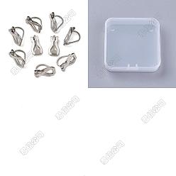 Stainless Steel Color 50Pcs 316 Surgical Stainless Steel Clip-on Earring Findings, Stainless Steel Color, 12x6x8mm