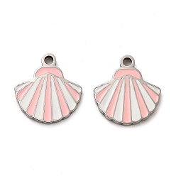 Pink 304 Stainless Steel Enamel Charms, Stainless Steel Color, Shell Charm, Pink, 13x12x1.5mm, Hole: 1.5mm