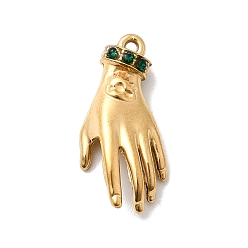 Изумруд 304 подвески из нержавеющей стали с микропаве из стразов, ручные прелести, ионное покрытие (ip), реальный 18 k позолоченный, изумруд, 21.5x10x6 мм, отверстие : 1.2 мм