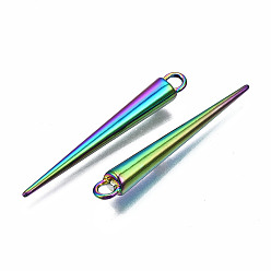 Rainbow Color Rainbow Color Alloy Pendants, Cadmium Free & Nickel Free & Lead Free, Cone, 35.5x4.5mm, Hole: 2mm