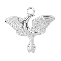 Stainless Steel Color Stainless Steel Pendants, Moon with Butterfly Charms, Stainless Steel Color, 24x25x2mm, Hole: 2.5mm