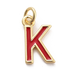 Letter K Стойки обшивки латунные подвески, с эмалью и кольцом для прыжков, без кадмия и без свинца, долговечный, реальный 18 k позолоченный, буквы, Письмо K, 11.5x7x1 мм, отверстие : 2.5 мм